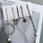 Non-matching Alloy Coin Faux Pearl Dangle Earring