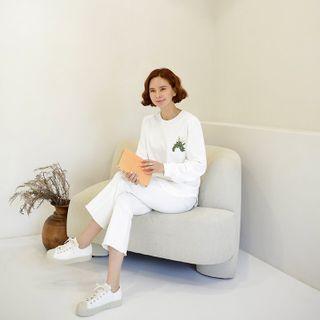 Flower Embroidery Boxy T-shirt