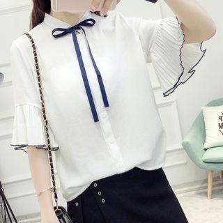 Bow Detail Elbow-sleeve Blouse
