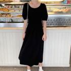 Lace-up Back Short-sleeve Midi A-line Dress
