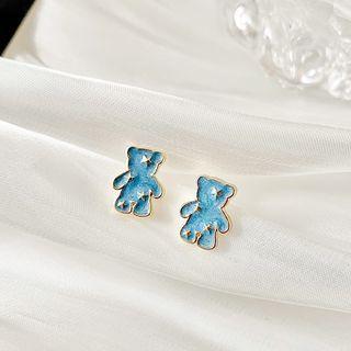 Bear Alloy Earring 1 Pair - 925 Silver - Blue - One Size