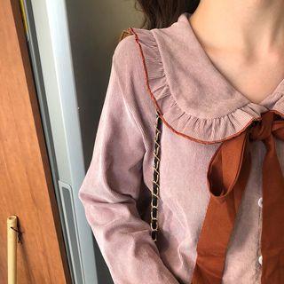 Sailor Collar Long-sleeve Top Pink - One Size