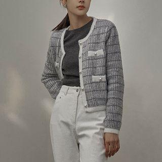 Faux-pearl Fluffy Tweed Cardigan