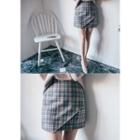 Wrap-front Plaid A-line Mini Skirt