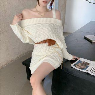 Asymmetric Off-shoulder Knit Mini Dress