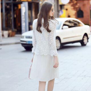 Set: Pleated Slipdress + Lace Long-sleeve Top