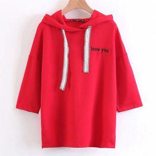 Embroidered Elbow-sleeve Hoodie