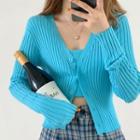 Plain Slim-fit Cardigan / Camisole Top - 5 Colors