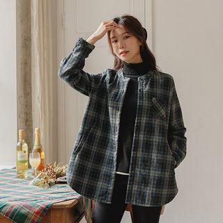 Round-neck Plaid Shirt Jacket