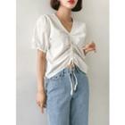V-neck Drawcord Cropped Blouse
