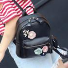 Flower-accent Faux-leather Backpack