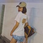 Short-sleeve Striped Cutout Back T-shirt Stripes - Pink & White - One Size