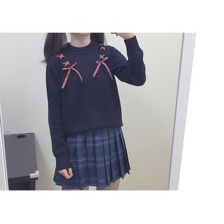 Plaid Trim Bow Accent Sweater