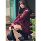 Mock-neck Contrast-trim Knit Dress