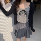 Pointelle Knit Cardigan / Gingham Camisole Top