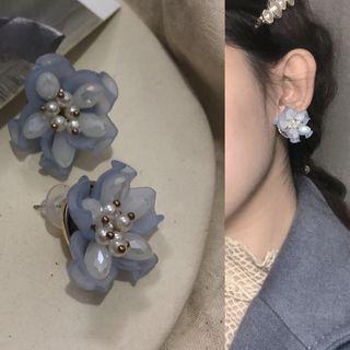 Faux Pearl Acrylic Flower Earring 1009a - Purple - One Size