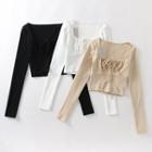 Square-neck Long-sleeve Crop T-shirt