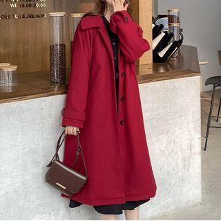 Single-breasted Midi Coat / Long-sleeve Midi Collared Dress / Set