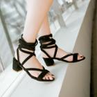 Faux-suede Lace-up Block-heel Sandals