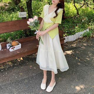 Ruffle Panel Blouse / Midi A-line Skirt