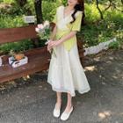 Ruffle Panel Blouse / Midi A-line Skirt