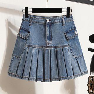 High Waist Mini Denim A-line Skirt