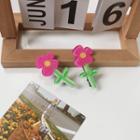 Flower Plastic Hair Clip Rose Pink & Green - One Size