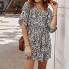 Short-sleeve V-neck Floral Mini A-line Dress