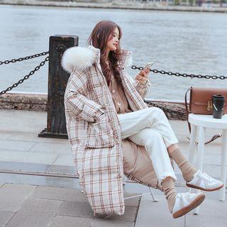 Plaid Padded Zip-up Long Parka