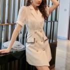 Short Sleeve Double-breasted Mini A-line Dress