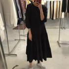 Elbow-sleeve Oversize Dress Black - One Size