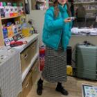 Padded Jacket / Gingham Midi A-line Skirt