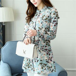 Floral Print Long Chiffon Shirt