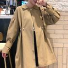 Faux-pearl Button Trench Coat Khaki - One Size
