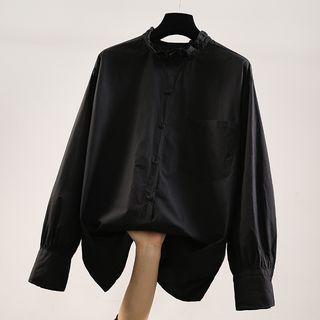 Ruffle Trim Blouse 93-147 - Black - One Size