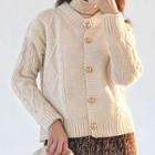 Turtleneck Long-sleeve Top / Cable-knit Cardigan / Floral A-line Skirt