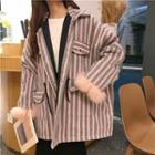 Faux-fur Trim Striped Jacket