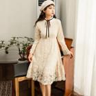 Bell-sleeve Lace Midi A-line Dress