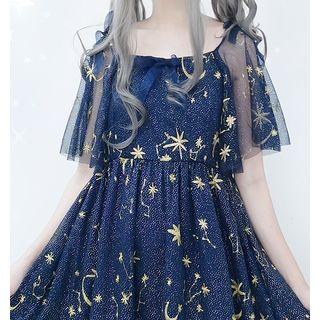 Short-sleeve Star Embroidery A-line Dress