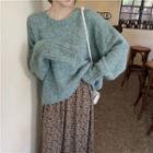 Crewneck Asymmetric Sweater / Floral Midi Dress