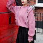 Set: Frill Trim Sweatshirt + Midi Accordion Pleated Skirt