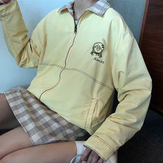 Reversible Zip Jacket / Plaid Mini A-line Skirt