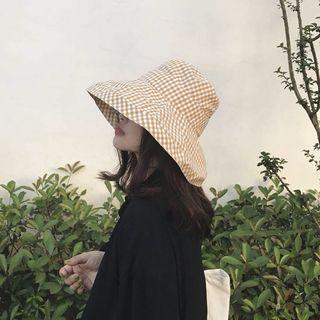 Gingham Wide Brim Bucket Hat