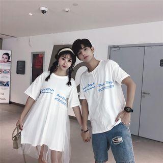 Couple Matching Short-sleeve Lettering T-shirt / Short-sleeve Lettering Mini T-shirt Dress