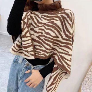 Turtleneck Print Asymmetrical Shawl
