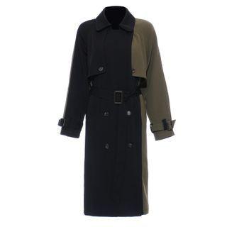 Asymmetric Two-tone Panel Trench Coat