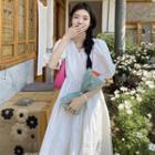 Short-sleeve V-neck A-line Dress White - One Size