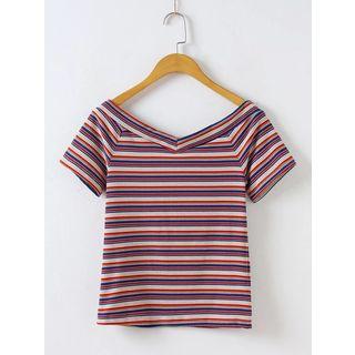 Pinstriped Short Sleeve Knit T-shirt