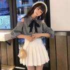3/4-sleeve Cold-shoulder Shirt / Mini Pleated A-line Skirt