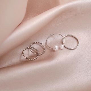 Set Of 4: Alloy / Faux Pearl Ring (assorted Designs) 4 Pcs - Silver - One Size